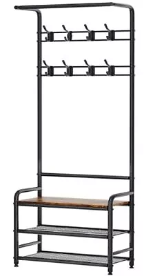 ZERDER Coat Rack Entryway Hall Tree With Shoe Bench 4-in-1 Coat Rack • $58.33