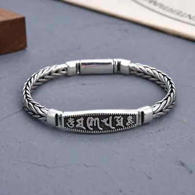 S925 Sterling Silver 6mmW Women Men Six-word Motto Wheat Chain Bracelet 7 L • $115