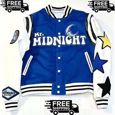 Mr. Midnight Under The Moon Blue And White Wool/Leather Varsity Vintage Jacket • $119.99