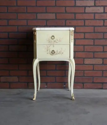 Antique French Provincial Marble Top Nightstand ~  Hand Painted Night Table • $1295