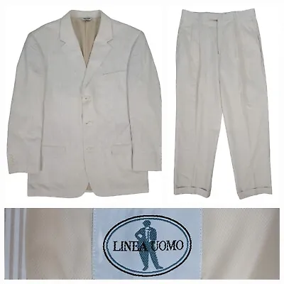 Vintage Seersucker 2 Piece Suit Mens 44L Tan Blazer Sport Coat Jacket Pant 36x32 • $60.99