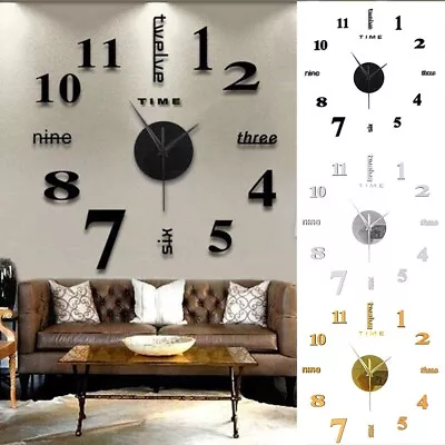 Frameless DIY Wall Mute Clock 3D Mirror Surface Sticker Home Office Decor • £5.99