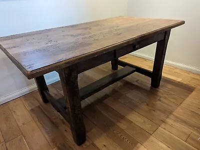 French Oak Plank Top Refectory / Dining Table. Traditional Handmade With Drawer • £115