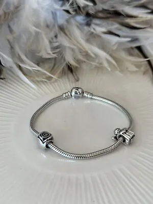 RRP $207 Pandora Sterling Silver Moments Snake Chain Bracelet With 2 X Charms • $52