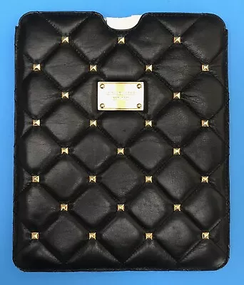 Michael Kors Quilted IPad Tablet Case Cover Gold Tone Studded Black Leather • $12.75