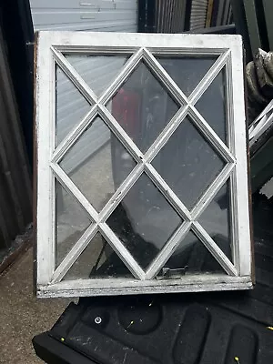 Antique C1900 MISSION Style TUDOR Diamond Pane Window Frame 21.5” X 26” X 1.75 • $185