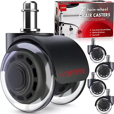 SEDDOX Office Chair Wheels Replacement Set Of 5 - Dual 2 Inch Soft Chair Casters • $62.93