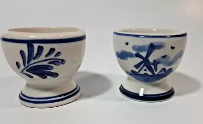 Delft Blue Egg Cups Windmill Pair 2 Vintage 1.75  Tall X 2  Diameter • $12.99