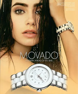 Movado Watch Magazine Print Ad  Lily Collin Cerena Stainless Steel Diamond  2012 • $14.99