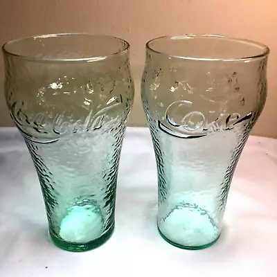 1992 Set 2 Coca-Cola 16oz Large Pebble Green Drinking Glasses   86 • $8.75