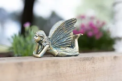 Resin Bronze Effect Laying Fairy Statue Garden Ornament Figure Outdoor Indoor • £7.99