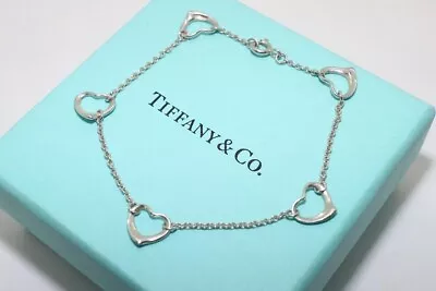 Tiffany & Co. 5P Elsa Peretti Open Heart Bracelet Silver 925 • $140.90