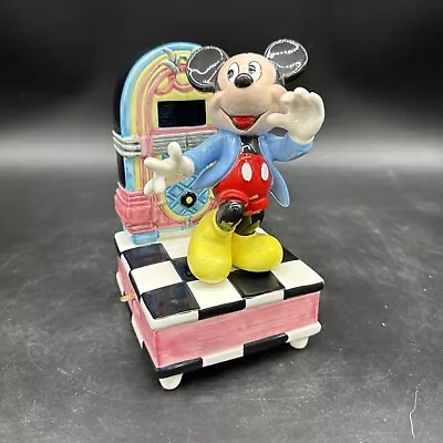 Disney Dancing Mickey Mouse Music Box Rotating Hound Dog Hand Painted Schmid 6” • $19.99