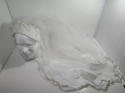 Vintage Head Piece Veil Lace Tulle Sequin Bridal Wedding Halloween Cosplay White • $17.99