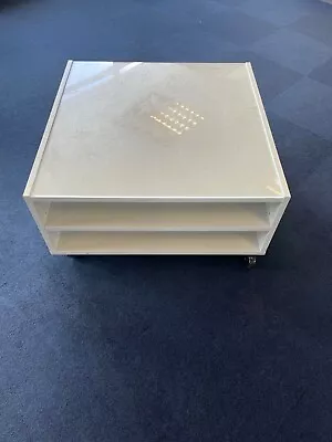 IKEA White Gloss Coffee Table With Glass Top & Storage • £45
