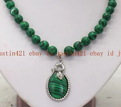 Natural 10mm Green Malachite Round Gemstone Beads Pendant Necklace 18-28  AAA • $6.64