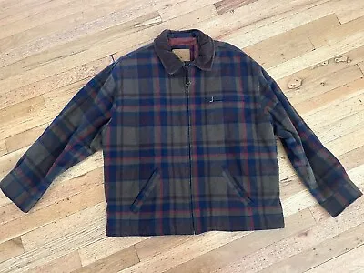 Vintage GH Bass Wool Plaid Outdoor Jacket Chore Coat L Corduroy Collar • $32