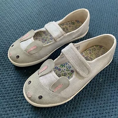 Mini Boden Glitter Silver Suede Bunny Mary Jane Shoes Size 11/12 • $6.99