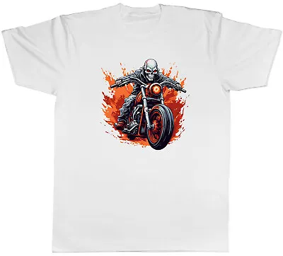 Demon Skull Biker Mens T-Shirt Motorbike Flames Skeleton Gothic Tee Gift • £8.99