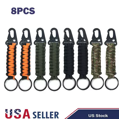 8pcs Survival Paracord Lanyard Keychain Cord W/Carabiner Outdoor Camping Hiking • $16.83