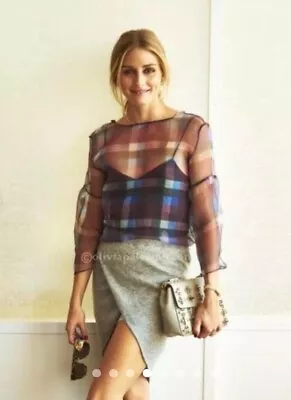 Zara Sheer Plaid Top Shirt Olivia Palermo Bloggers SIZE M • £12.99