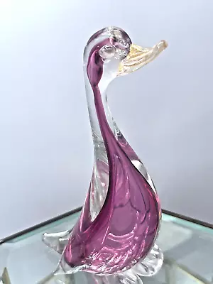 Murano Gold-Flecked Beak And Purple Body Glass Duck Figurine • $58