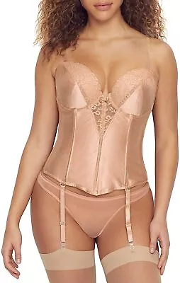£40.03 • Buy Va Bien NUDE Lace Plunge Low Back Bustier With Garters, US 40C, UK 40C