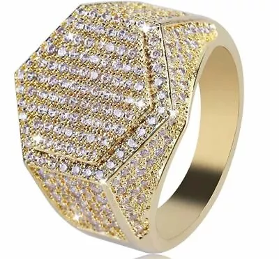 $23.99 • Buy 18K GOLD EP MENS DIAMOND SIMULATED STUNNING DRESS RING Size 8 -14 You Choose