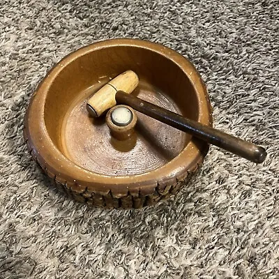 $20.99 • Buy Vintage Nut Cracker Hammer & Wood Bark Bowl Set - Mid-Century - 7 Inch Diameter