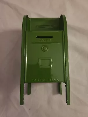 Vintage Green Tin Postal Coin Bank Post Office Mail Box Shaped VTG • $24.99