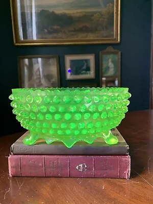 Hobbs Brockunier Co Vaseline Glass Large Footed Bowl Dew Drop Victorian EAPG WOW • $169