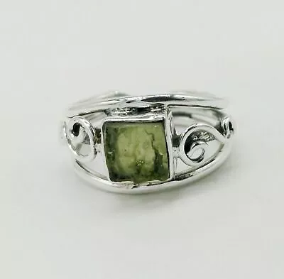 925 Solid Sterling Silver Rough Moldavite Handmade Adjustable Ring Ethnic Gift • $20.88