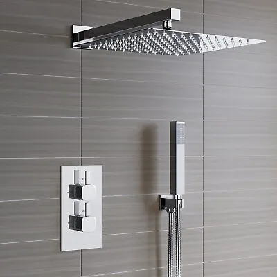 £64.50 • Buy Concealed Thermostatic Shower Mixer Square Chrome Bathroom Twin Head Valve Set