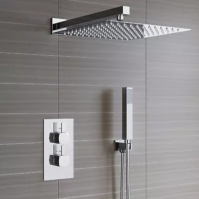 £64.50 • Buy Concealed Thermostatic Shower Mixer Square Chrome Bathroom Twin Head Valve Set