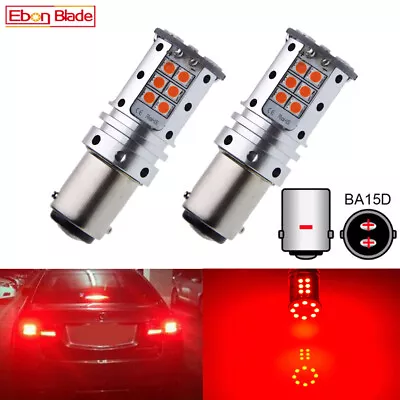 2 X BA15D CANBUS No Error LED Car Brake Stop Tail Bulbs RED Dual Beam 12V 24V DC • $25.25