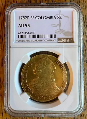 1782 P Sf Gold Colombia 8 Escudos Charles Iii Coin Popayan Mint Ngc About Unc 55 • $3000