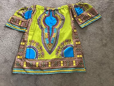 African Kitenge  Dashiki  Print Off Shoulder Women’s Top Multicolor Size Medium • £43.37