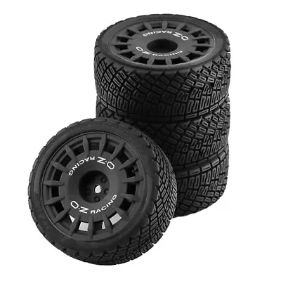 RC Car 1:10 Rally Wheels W/Rubber Tyres 12mm Hex Set Of 4 - Black • £18.95