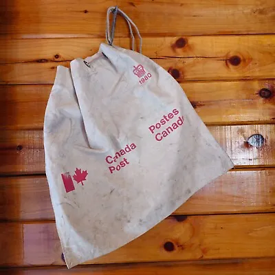 Old Vintage 1980 Heavy Canvas Mail Bag Canada Post Drawstring Metal Hardware • $68.97