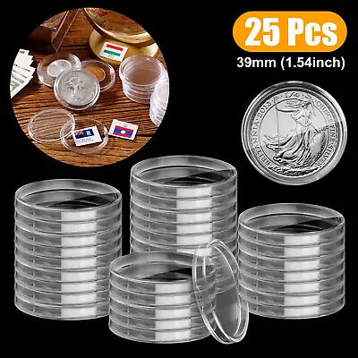 25X Coin Holder Capsule Storage Case 39mm Clear For 1 OZ Silver Or Copper Rounds • $10.98