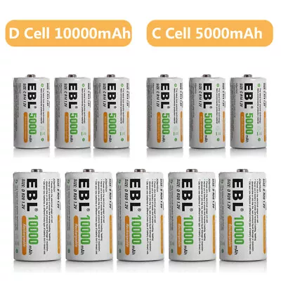 Lot C D Size Rechargeable Batteries   1.2V NiMh For Flash Light • $13.99