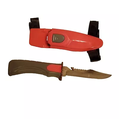 Diver Survival Knife Gray Handle W/ Pink Sheath Vintage Scuba Diving Underwater • $25