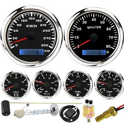 6 Gauge Set 85mm GPS Speedometer 0-300KM/H Tachometer Fuel Level Gauge For Boat  • $126.64