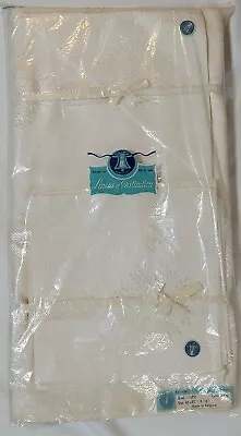 Vintage Linens Of Distinction Tablecloth & Napkin Set MCM 62 X 82  White Silver • $22.50