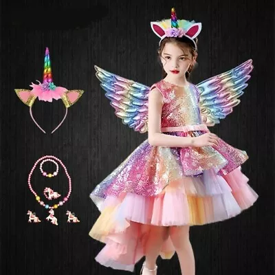 New Princess Birthday Rainbow Unicorn Dress Up Set Girls Fairy Party Kids Clothe • £32.99