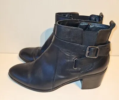 George Sz 7 BLACK LEATHER Buckle ANKLE BOOTS Womens  • £8.99