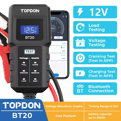 TOPDON BT20 Auto Car Battery Tester Cranking Charging Analyzer 12V 100-2000CCA • $18.99