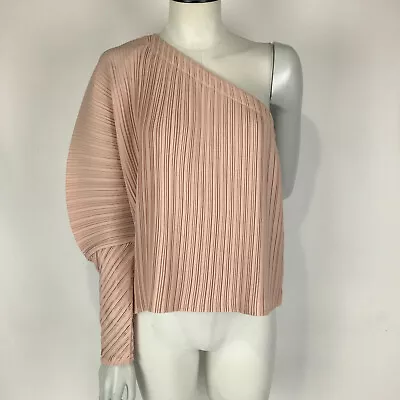 Alice McCall Blouse Beige Size 8 Plisse Pleated One Shoulder Long Sleeve Party • $39