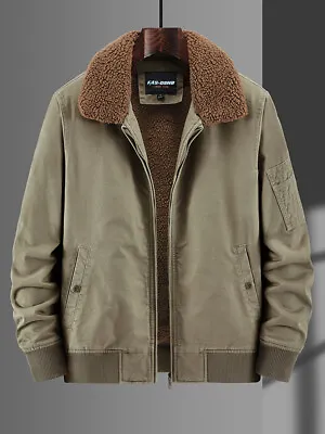 Jacket Men's Winter 100% Cotton Fur Collar Casual Workwear Velvet Thickened Coat • $120.54