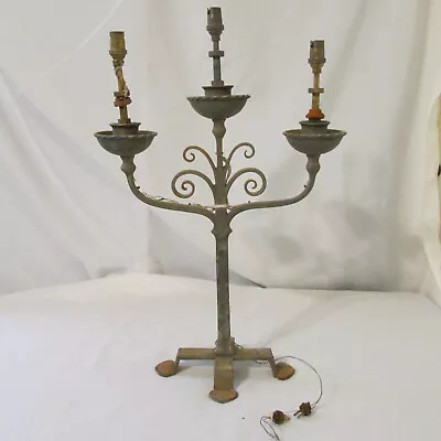 Antique Late 1800 Unusual DC Powered 3 Arm Iron Table Lamp No Bulbs Needs Wiring • $325